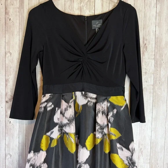Adrianna Papell Formal Cocktail Dress Black Floral Ball Gown Skirt Size 6 - Picture 3 of 8